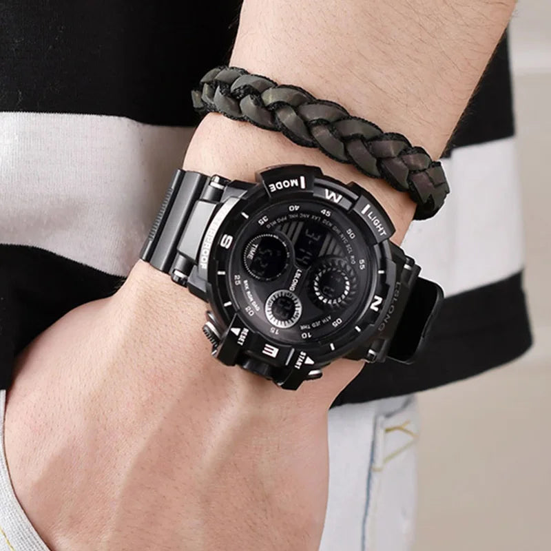 Reloj Digital negro YIKAZE para hombres, relojes deportivos, cronógrafo impermeable para exteriores, reloj de mano G, reloj de pulsera para estudiantes de choque de infantería