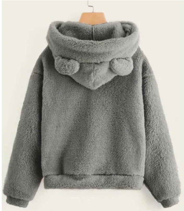 Otoño Invierno sudaderas con capucha de mujer de invierno de manga larga con orejas de conejo sudadera Linda felpa cálida Casual Sudadera con capucha Tops