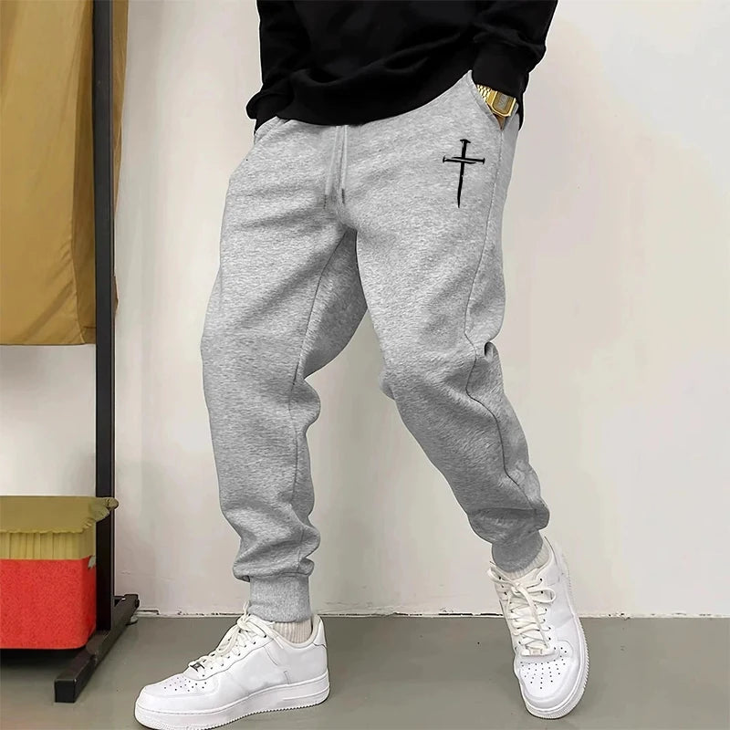 ¡Novedad de 2025! Pantalones de chándal para hombre, pantalones deportivos informales de alta calidad para otoño e invierno, pantalones para correr para gimnasio, pantalones con estampado cruzado para hombre