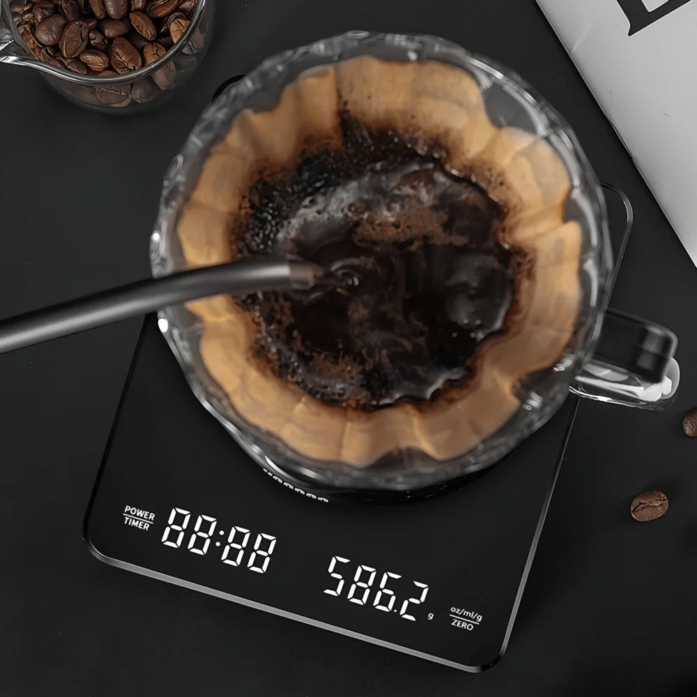 Báscula Electrónica de Café de Alta Precisión con Base Impermeable, Pantalla LED, Temporizador USB, Accesorios Profesionales para Café en Casa, 3 kg/5 kg