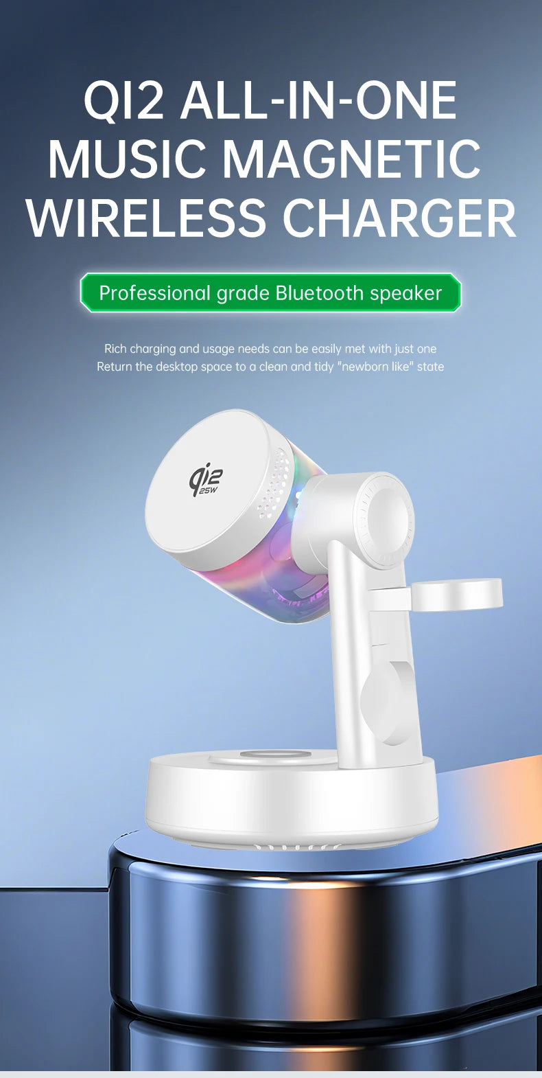 Cargador Inalámbrico Qi2 25W con Altavoz Bluetooth