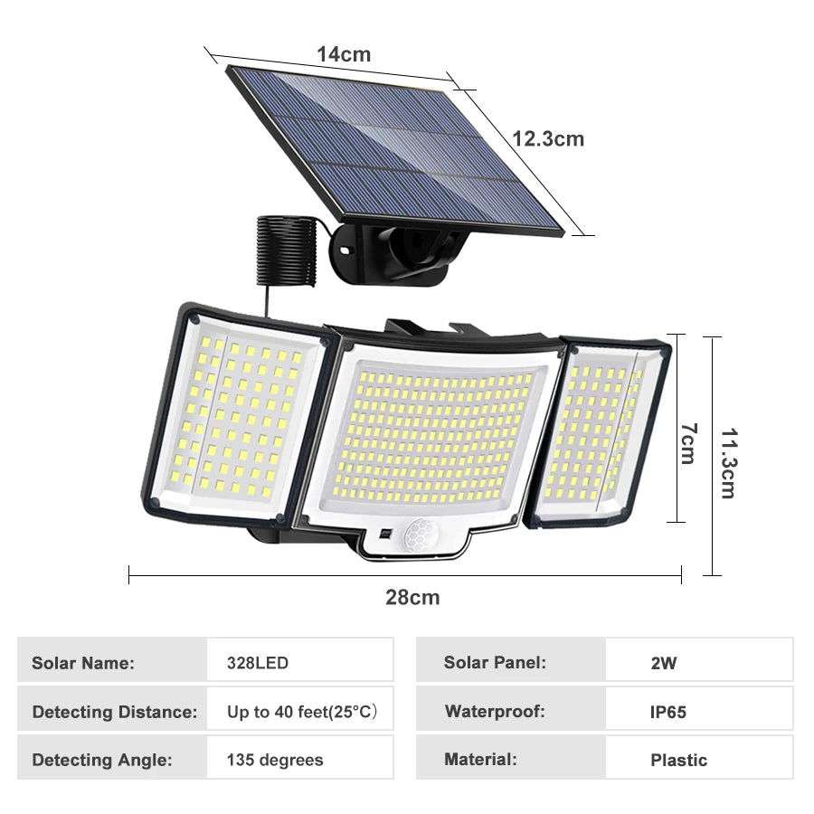 Lámpara Solar LED con Sensor de Movimiento para Jardín y Exterior