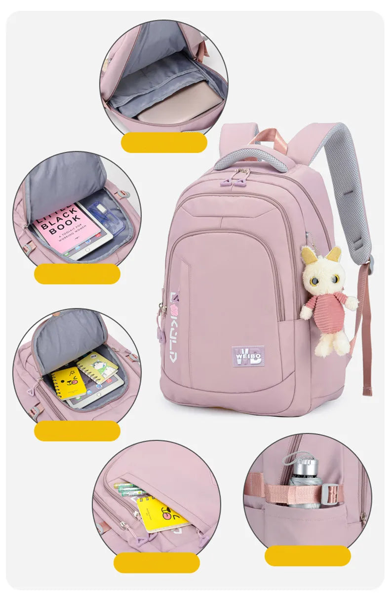 Mochila Escolar Rosa para Niñas y Adolescentes