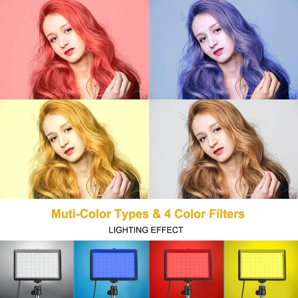Kit de iluminación Led para fotografía y cámara, luz de vídeo con trípode, filtros RGB de 4 colores para filmación, transmisión, grabación en estudio
