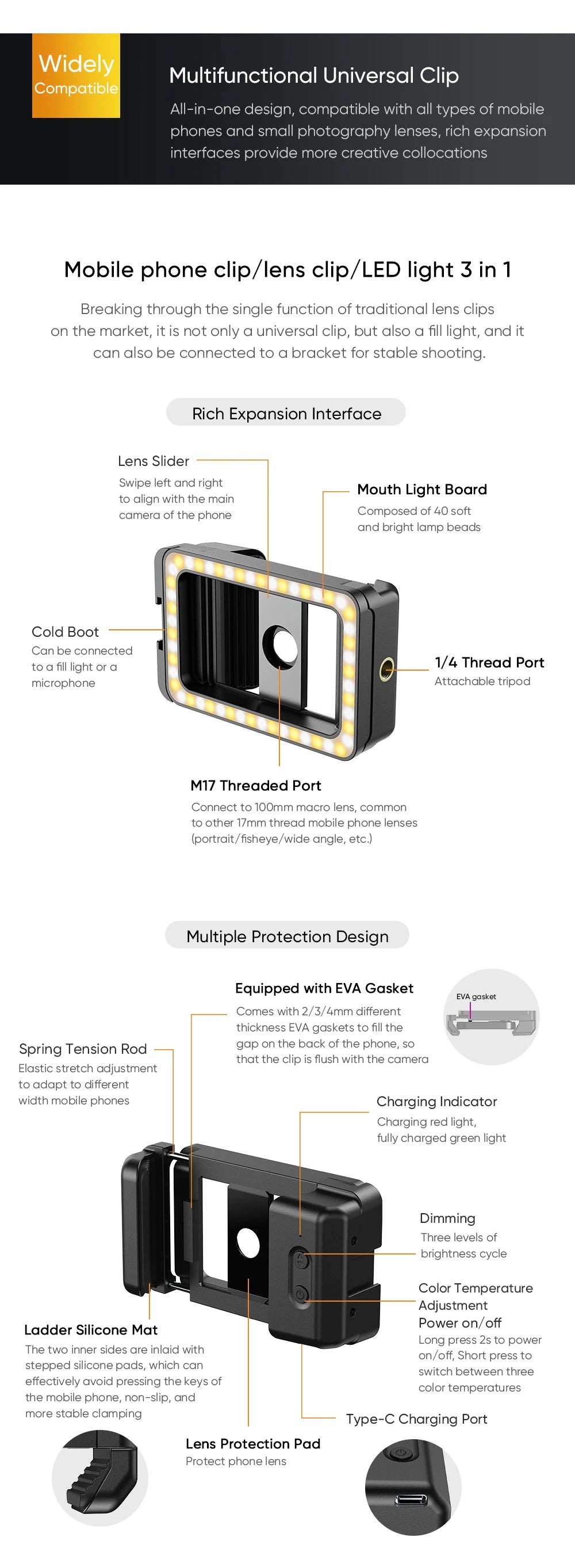 Lente Macro 4K HD 100mm APEXEL con Luz LED para Smartphone