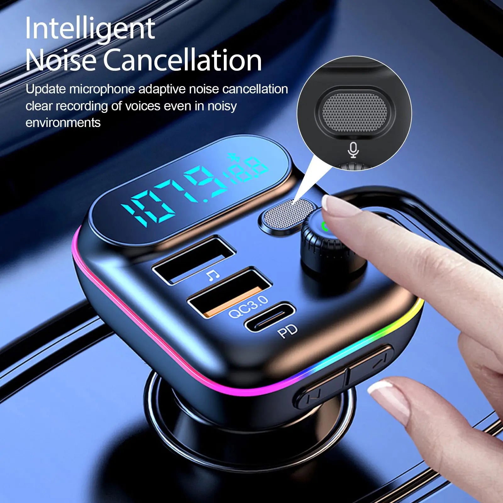 Transmisor FM Bluetooth para coche, transmisor FM Bluetooth 5,0, USB PD, cargador rápido para coche, accesorios electrónicos