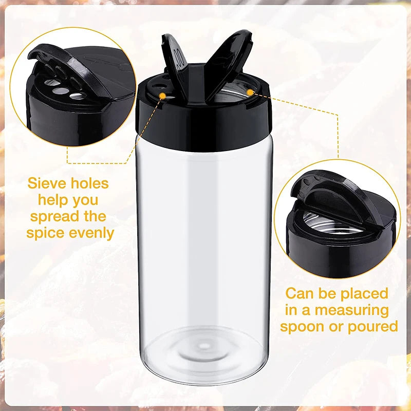 LMETJMA-tarro de especias de plástico transparente con tapas agitadoras, contenedores de condimentos para cocina, almacenamiento de especias en polvo, JT198