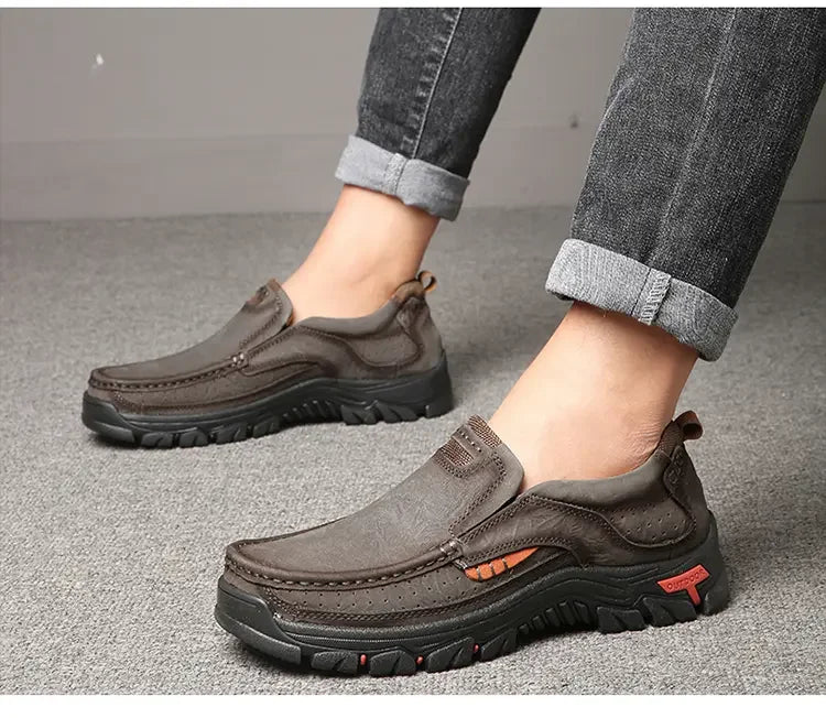 Mocasines de cuero genuino para hombre con suela gruesa antideslizante