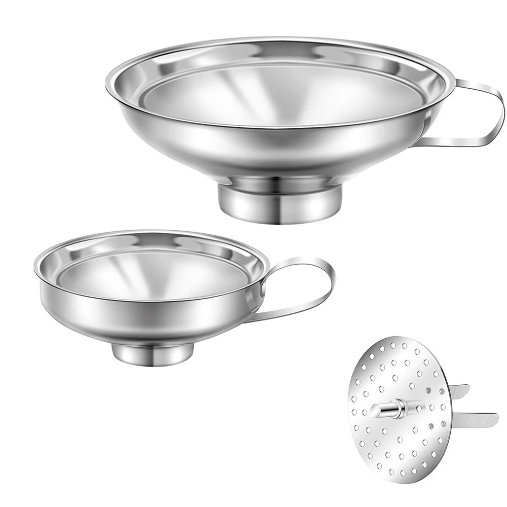 LMETJMA Embudo para enlatar, embudos metálicos grandes para cocina, para llenar tarros Mason, embudos de boca ancha de acero inoxidable, utensilios de cocina