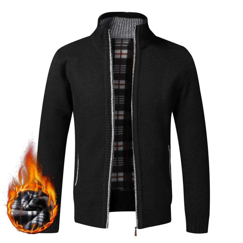 Otoño Invierno cálido cárdigan hombres suéteres de lana chaquetas con cremallera completa Slim Fit marca de lujo suéter tejido abrigo Jersey americano