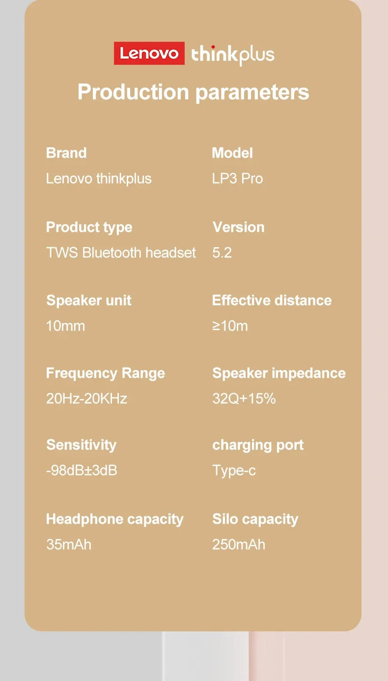 Lenovo LP3 Pro Auriculares TWS Bluetooth 5.2