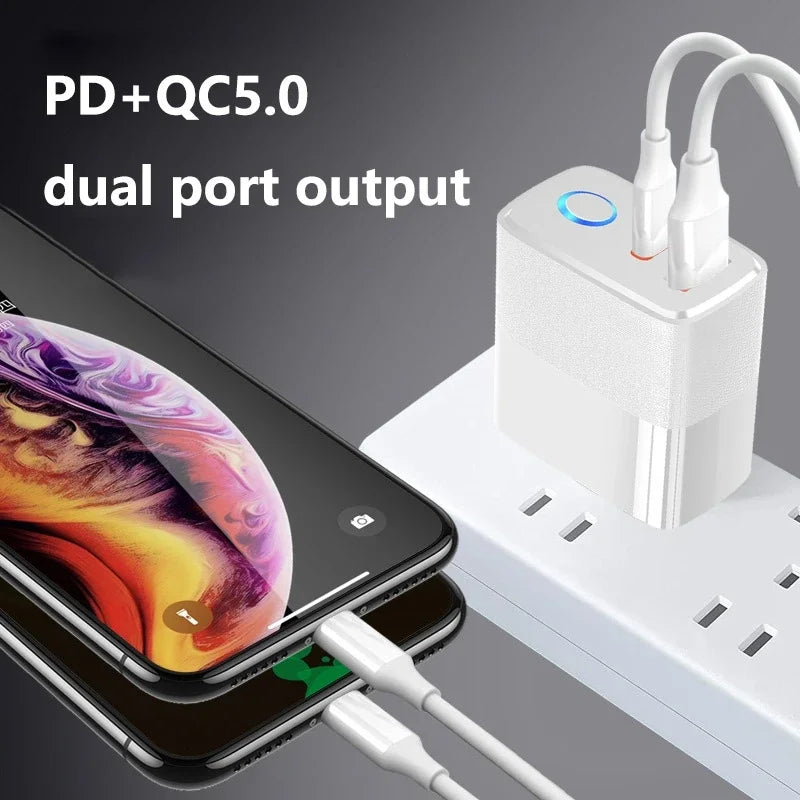 Cargador Rápido Doble Puerto PD+QC5.0 con Indicador LED