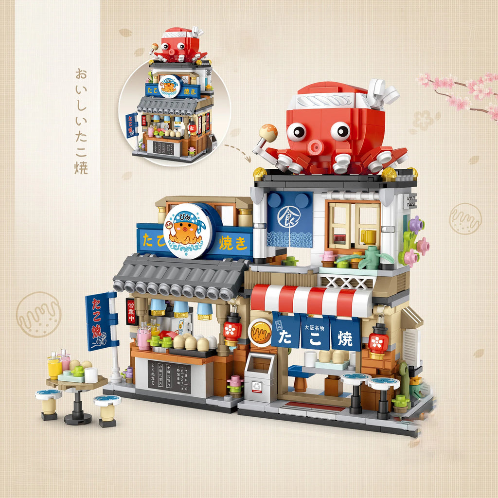 Bloques de Construcción LOZ-1219 Snack Street, Modelo DIY de Tienda de Té con Leche y Takoyaki, Decoración de Escritorio, Regalo Coleccionable para Adultos, Cumpleaños, Festividades