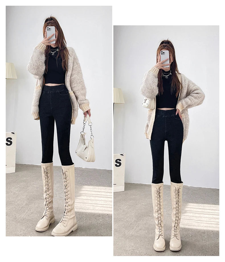 Pantalones Vaqueros de Invierno con Forro de Lana para Mujer