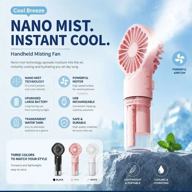 Ventilador 3 en 1 Portátil con Luz LED y Humidificador