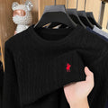 Buzo de Punto Bordado para Hombre - Cuello Redondo, Tejido Grueso Otoño Invierno