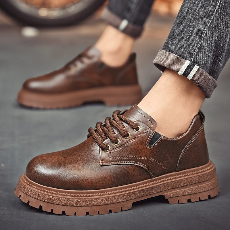 Alta calidad, zapatos informales de cuero para negocios, cómodos zapatos italianos de fondo grueso para hombre, zapatos Oxford antideslizantes para exteriores