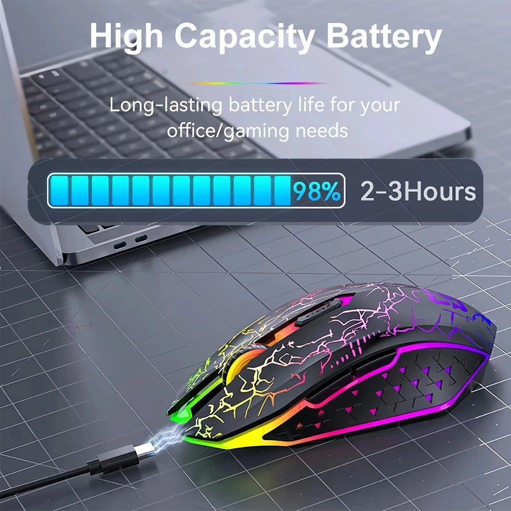 Ratón inalámbrico Bluetooth 5,2, ratón RGB para juegos, ratón silencioso, ratón recargable de 800-1200-1600 DPI, ratón para PC, portátil, Macbook