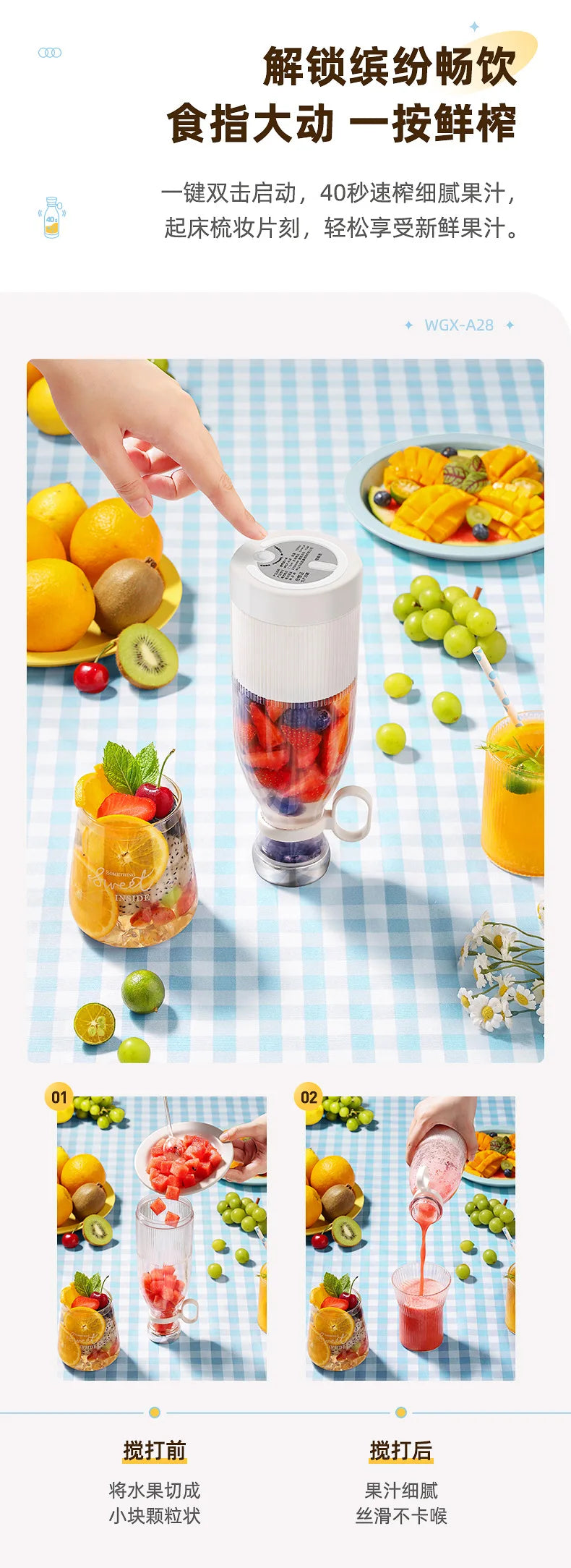 Mini Licuadora Portátil USB con 4 Cuchillas para Jugos y Batidos