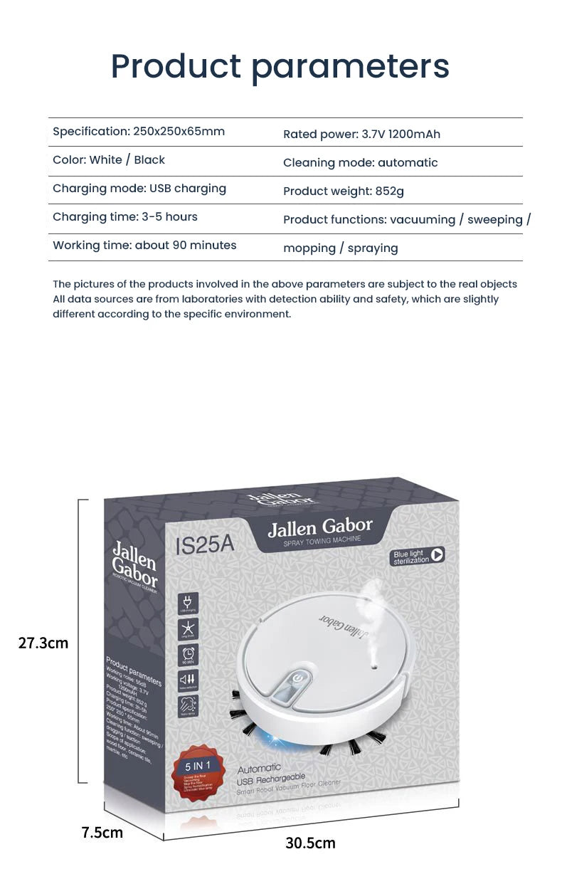 Robot Aspirador Inteligente Inalámbrico 5 en 1, Fregado, Humidificador, Súper Silencioso
