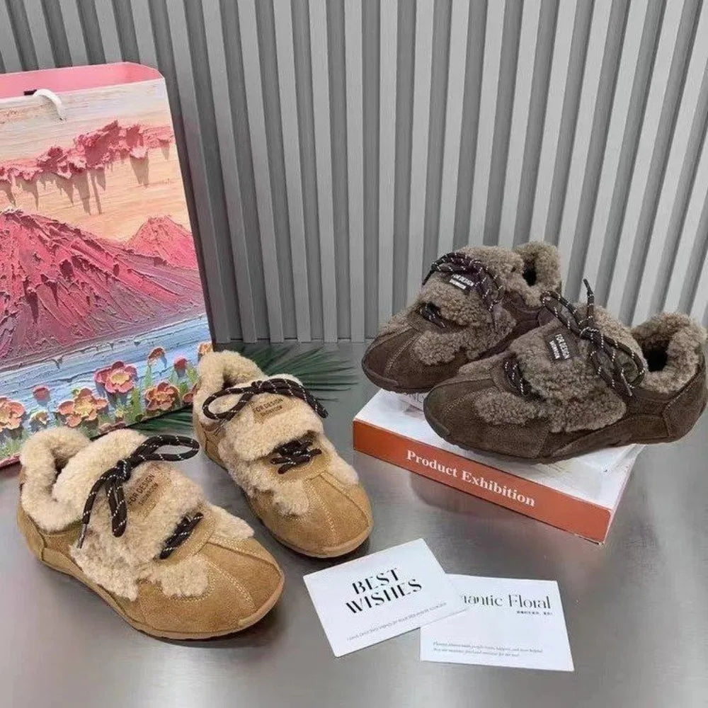 Zapatillas de Invierno para Mujer con Forro de Felpa y Cordones