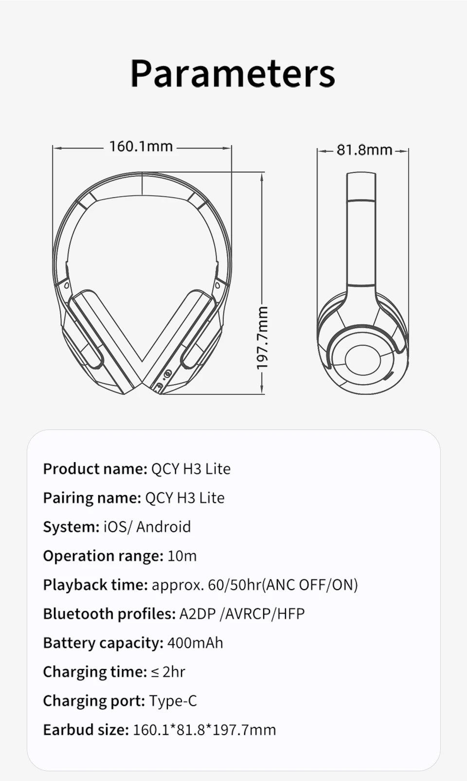 QCY H3 Lite Auriculares ANC Bluetooth 5.3 60H