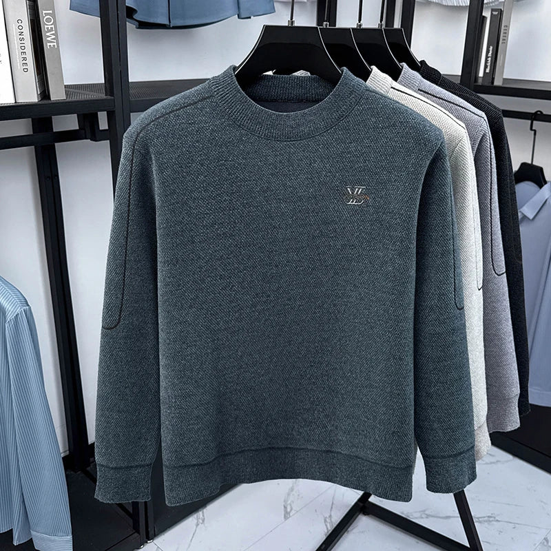 Suéter de Hombre Cuello Redondo Grueso de Invierno Color Sólido