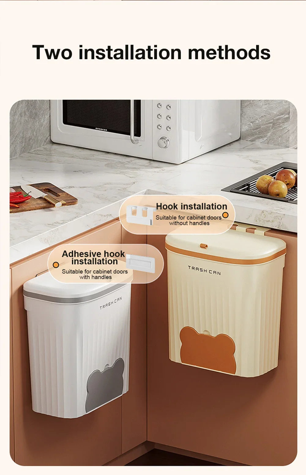 Cubo de basura de cocina 8,5/12L con tapa, montado en pared o encimera