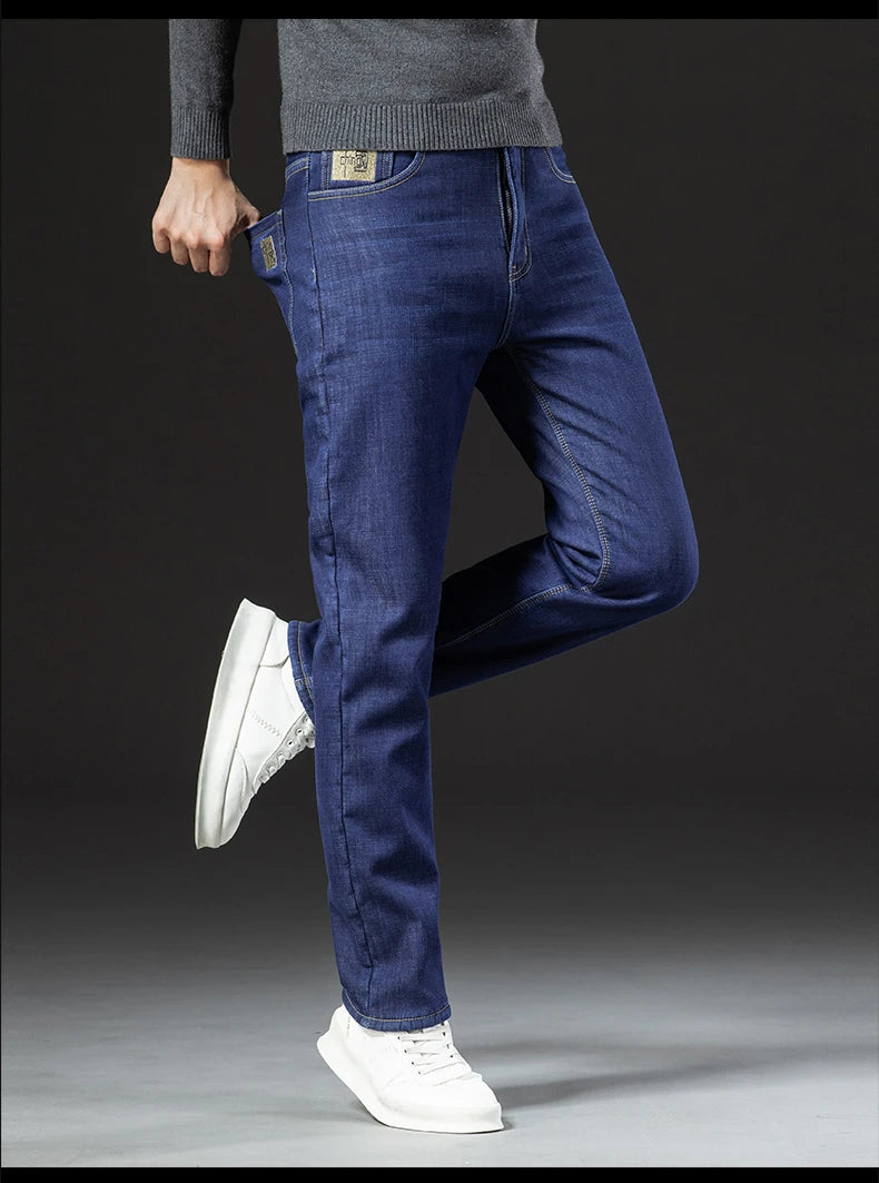 Pantalones Vaqueros de Invierno para Hombre, Forro de Cordero, Talla Grande