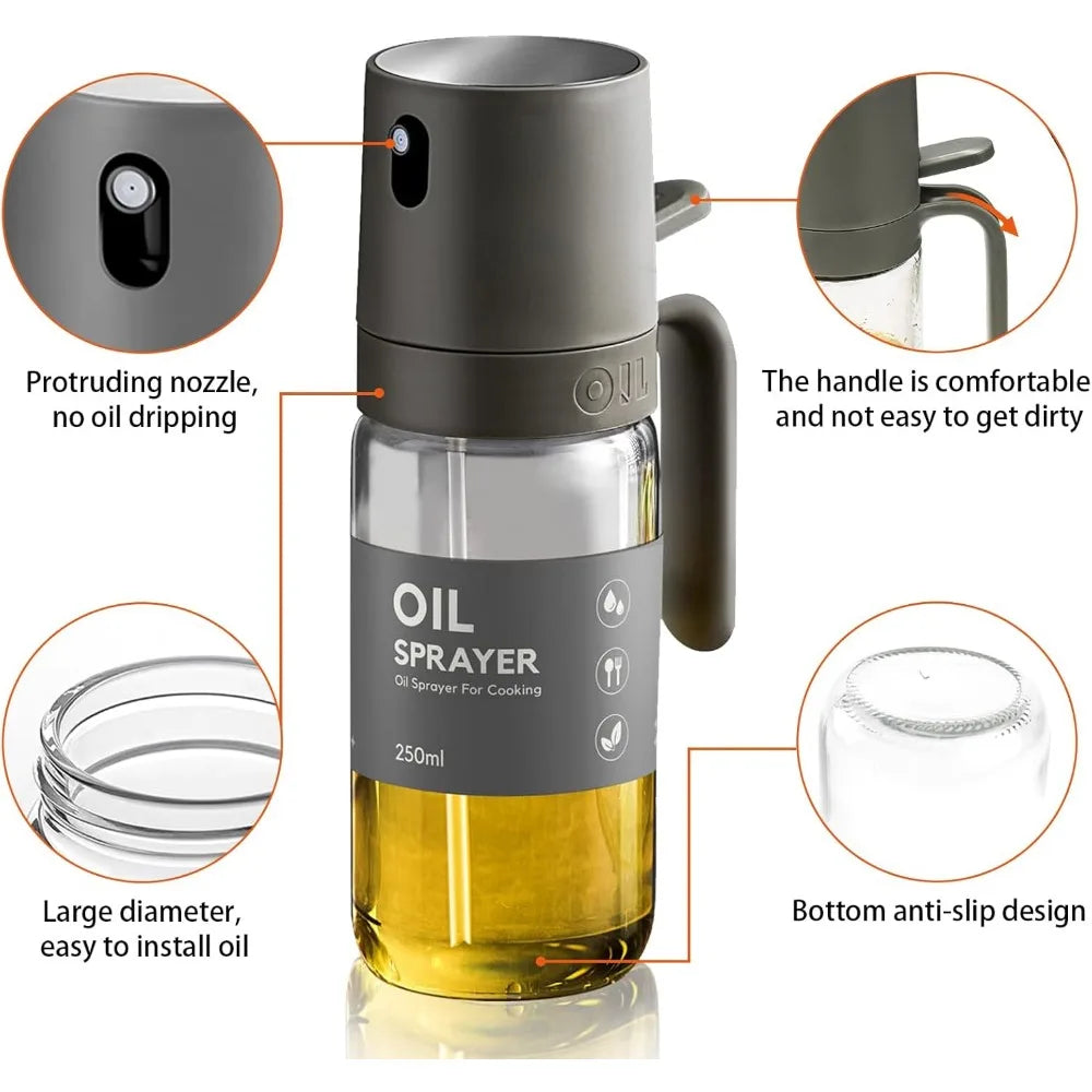 Pulverizador de aceite, herramientas de cocina para cocinar, pulverizador de aceite de vidrio de borosilicato, botella pulverizadora de aceite de 250ml para barbacoa, cocina, hornear y asar