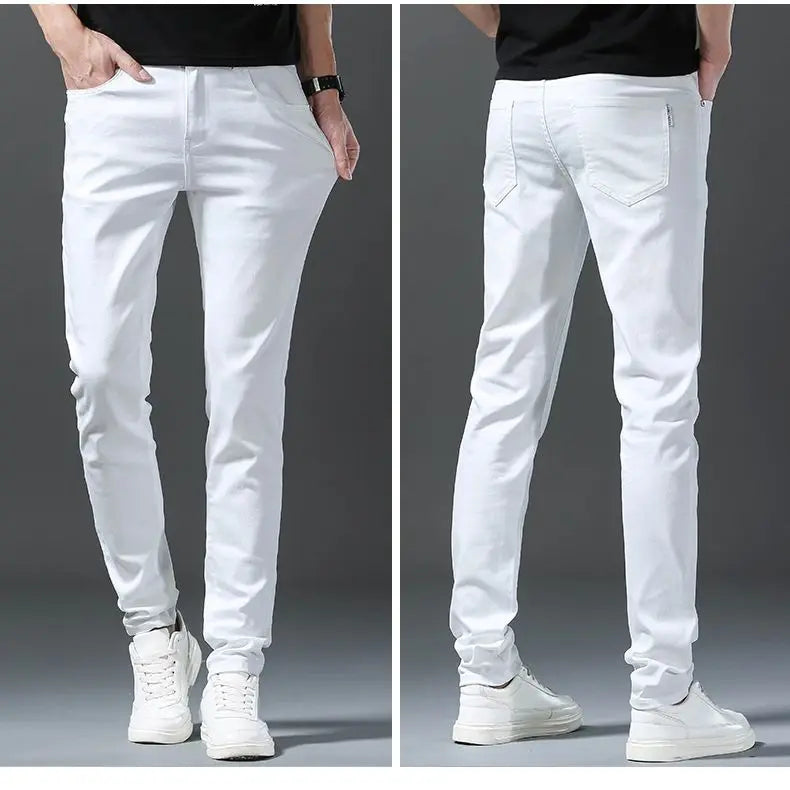 Pantalones Vaqueros Rectos con Cintura Elástica para Hombre, Blancos