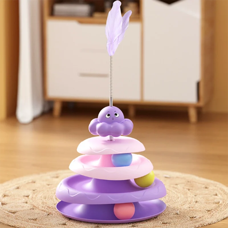 Bola de tres capas para mascotas, plato giratorio para gatos en forma de pulpo, palo para gatos para aliviar el aburrimiento, juguetes, juego de rompecabezas divertido, suministros para mascotas
