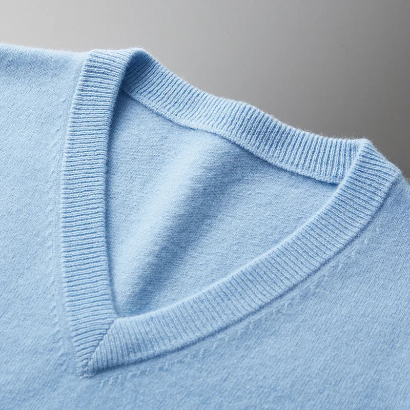 Buzo de punto con cuello en V para hombre - Algodón y Cachemira