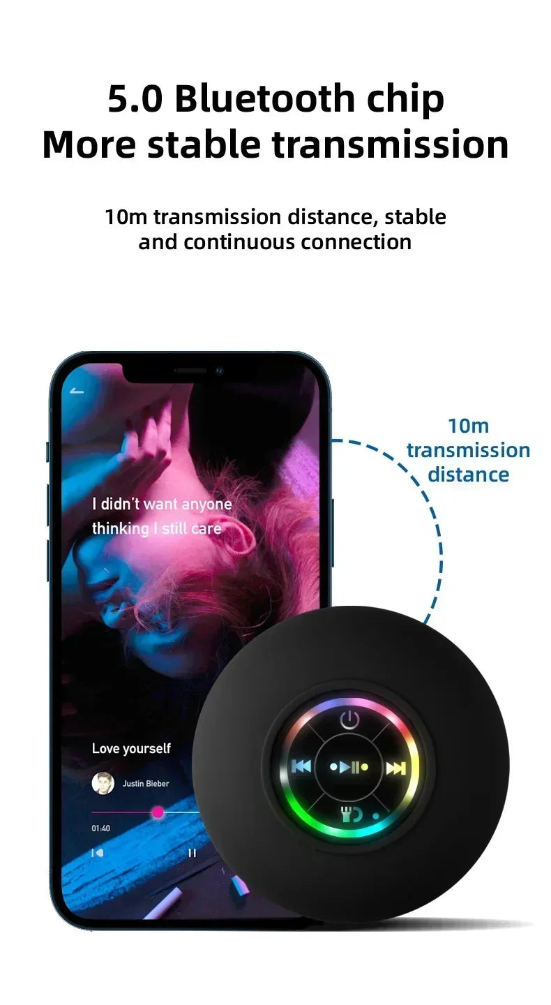 Altavoz de ducha Bluetooth, minialtavoz inalámbrico portátil con micrófono, ventosa IPX4, resistente al agua para viajes, piscina, río flotante