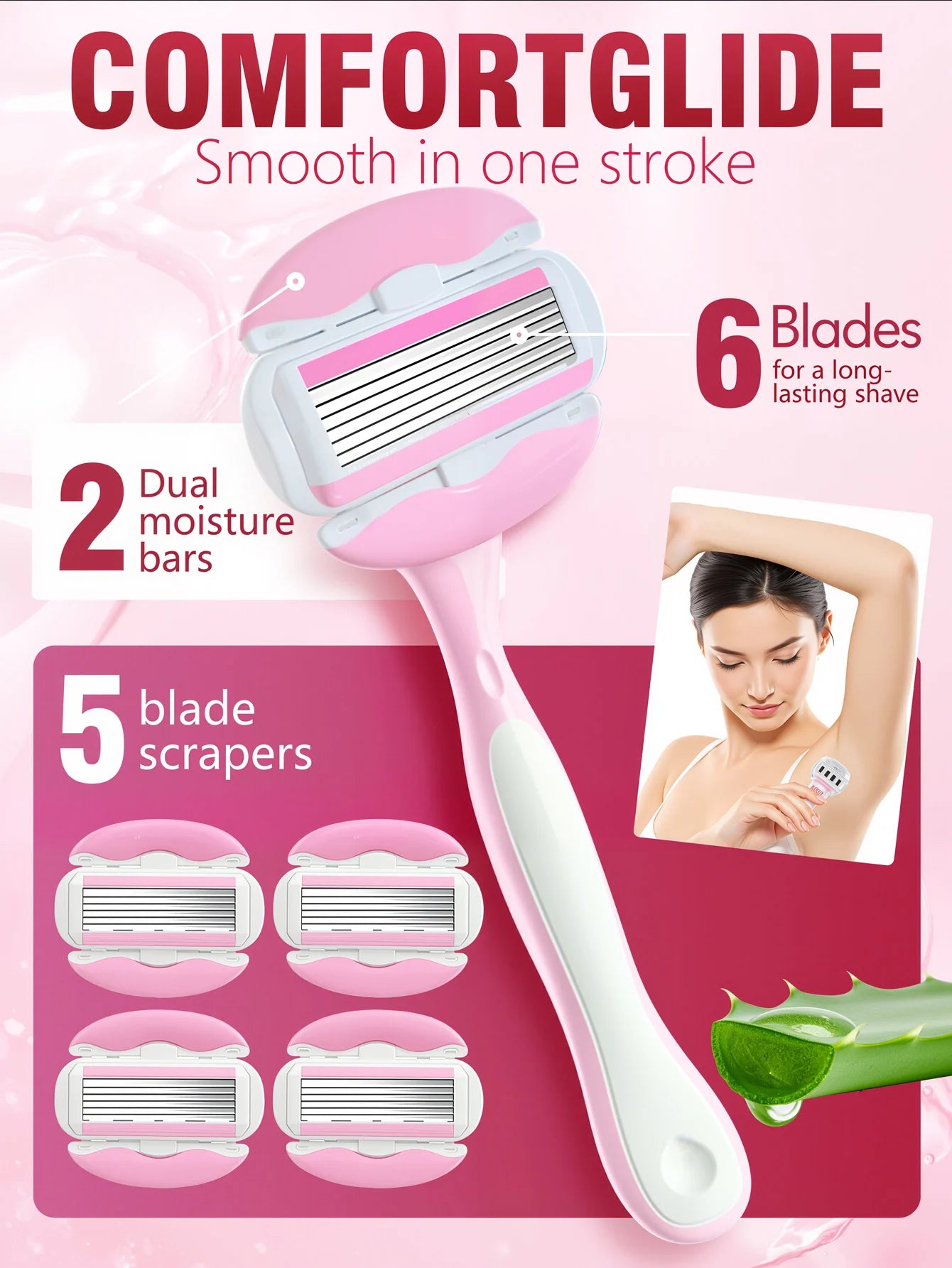 Maquinilla de afeitar de seguridad para mujer, utensilio para eliminar el vello Facial con tira de Aloe Vera, maquinillas de afeitar suaves para cara, brazos, piernas, manos, axilas, Bikini