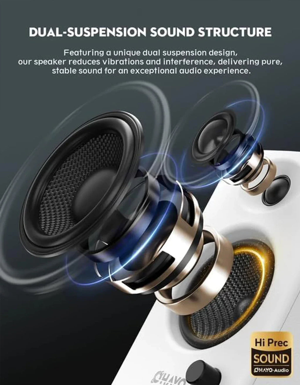 OHAYO Altavoces de Estantería Activos de 60W con Unidad de Fibra de Vidrio, Bluetooth 5.3 y Múltiples Entradas (USB/RCA/AUX) - para Juegos de PC Inmersivos