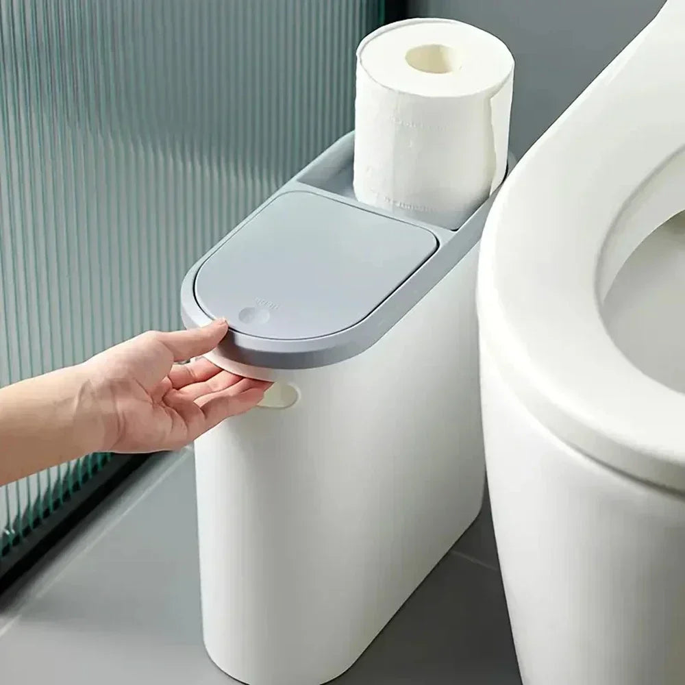 Cubo de basura con tapa de gran capacidad, diseño estrecho e impermeable para baño y cocina