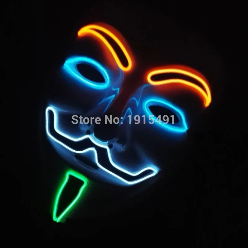 Máscara LED de Vendetta para Halloween, Discoteca, Carnaval, Fiesta, Decoración, Cosplay, Máscara Brillante de Guy Fawkes