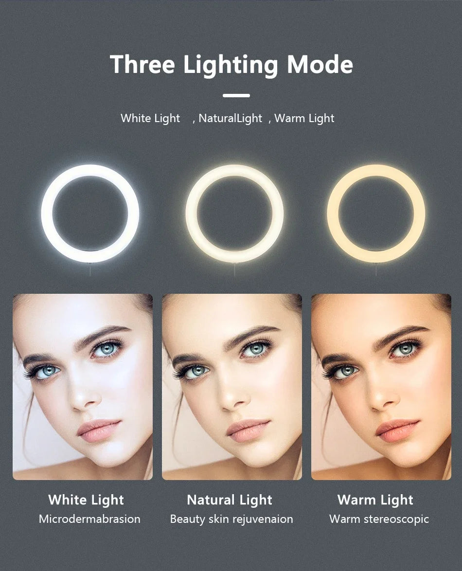 Luz de Video de 26CM, Anillo de Luz LED Regulable para Selfies, Lámpara de Anillo USB con Soporte de Trípode Opcional para Grabación de Video y Maquillaje