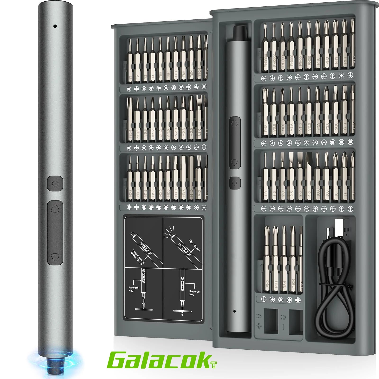 Juego de destornilladores eléctricos de precisión 75 en 1, caja de herramientas de reparación magnética inalámbrica con luz LED para PC, iPhone, cámara, reloj, gafas