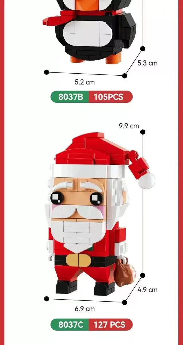 493 Uds. Juego de regalo de juguete de bloques de construcción de Navidad, ensamblaje de modelo de pingüino BrickHeadz de Papá Noel, adornos navideños para niños