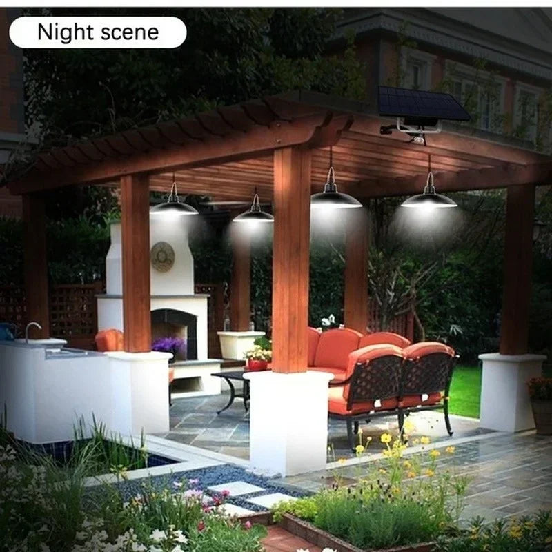 Lámpara colgante Solar de 2/1 cabezal, lámpara remota para exteriores, lámpara de jardín de energía impermeable, cobertizo de jardín interior, LED de Granero con control remoto