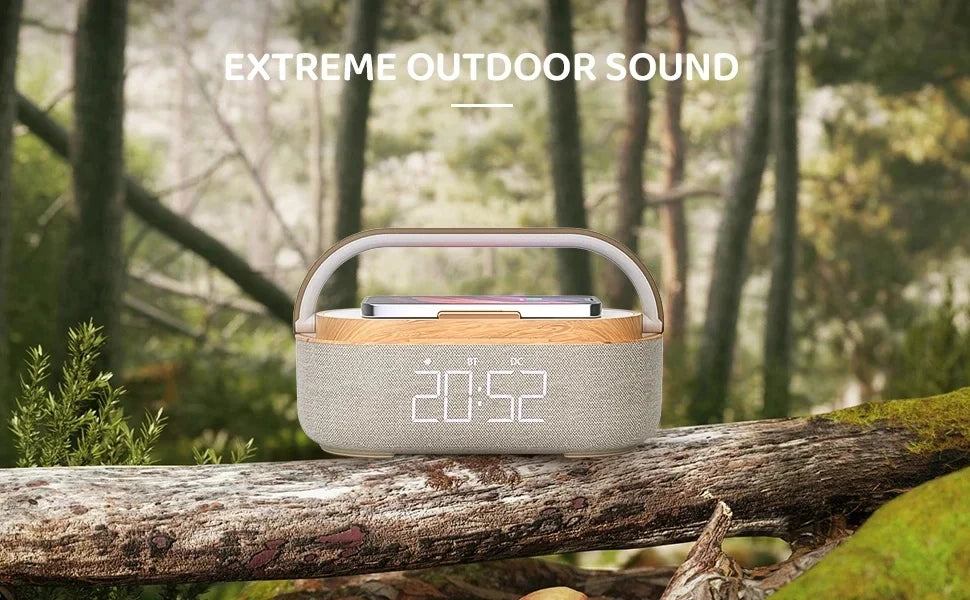 Altavoz Bluetooth portátil con carga inalámbrica, Radio FM, despertador, caja De sonido, música, cargador, lámpara, luz nocturna, Bocina