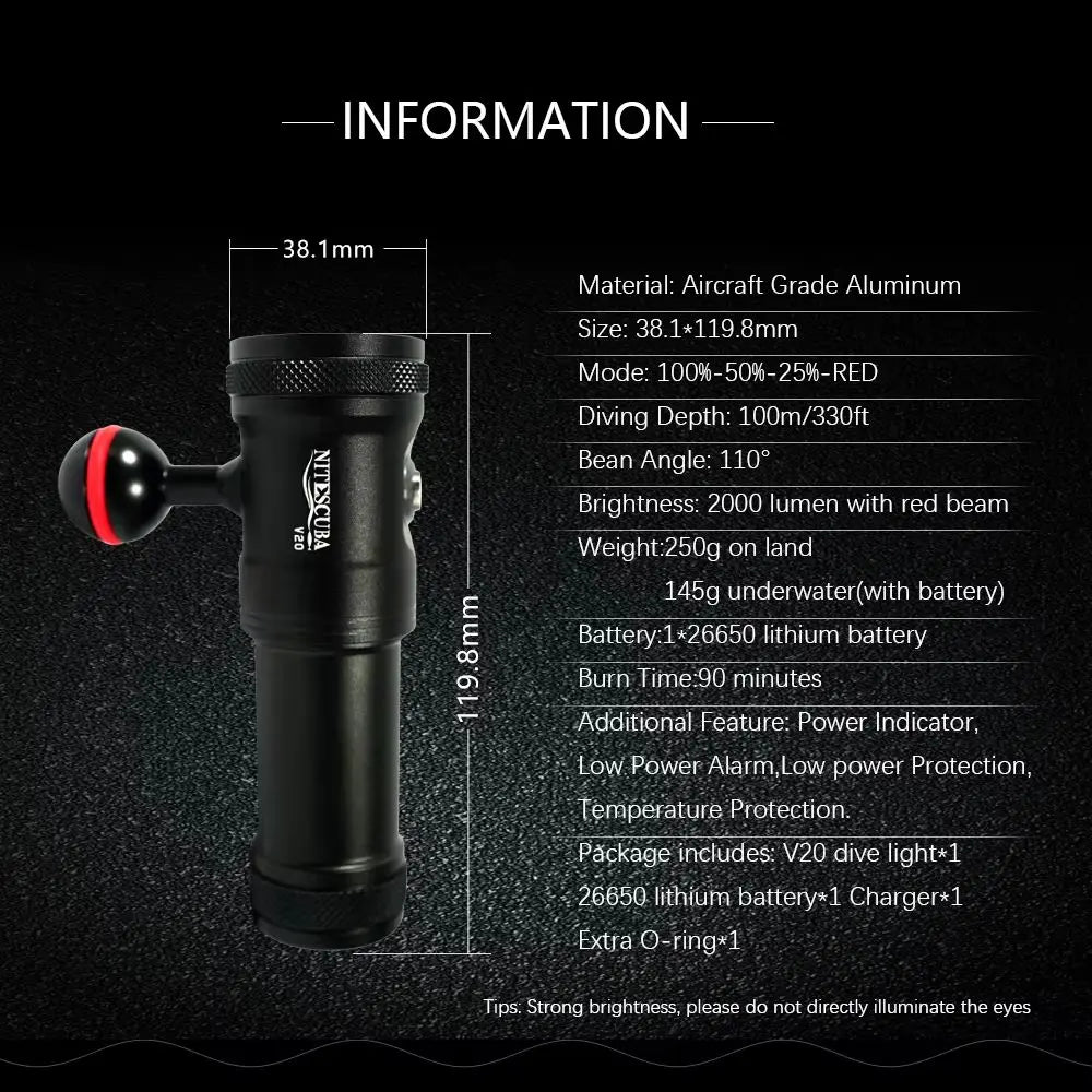 Kit de Soporte para Cámara Subacuática Nitescuba con Obturador y Luz de Video S18/V20 de 3600 Lúmenes para Fotografía Submarina