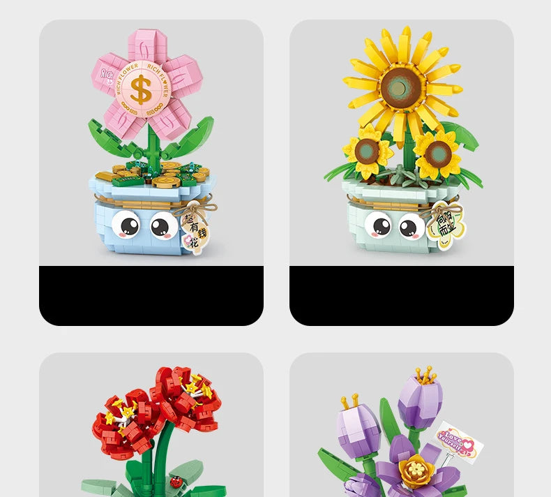Bloques de Construcción LOZ Serie Plantas, Rosas y Girasoles en Maceta, Modelo MOC DIY, Flor Artificial, Decoración de Escritorio, Regalo Coleccionable para Adultos