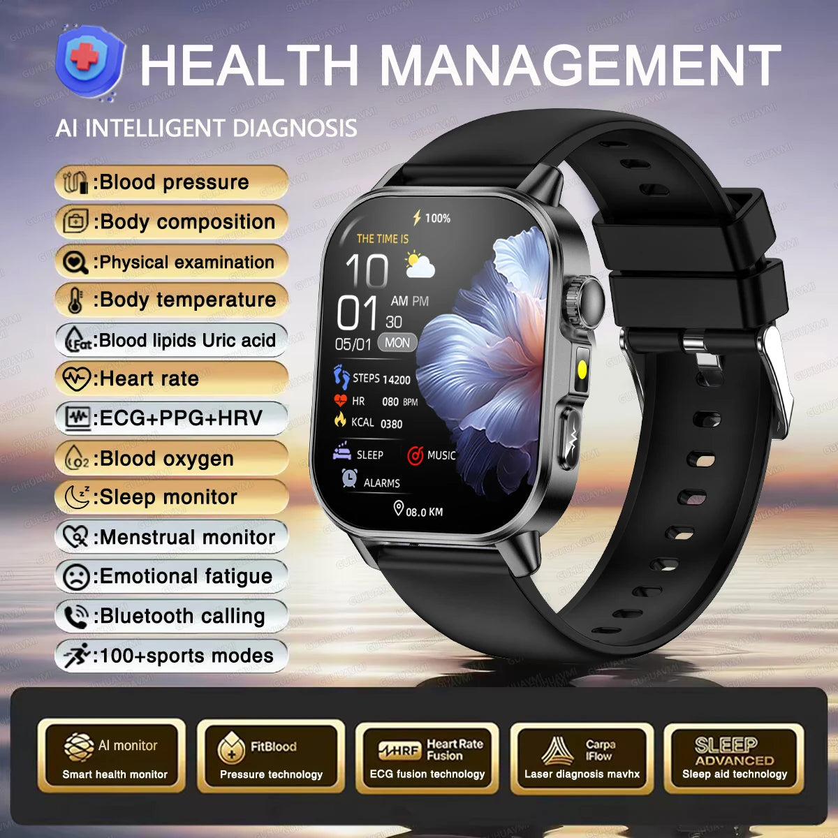 Reloj Inteligente con Diagnóstico ECG, Oxígeno en Sangre y Pantalla AMOLED