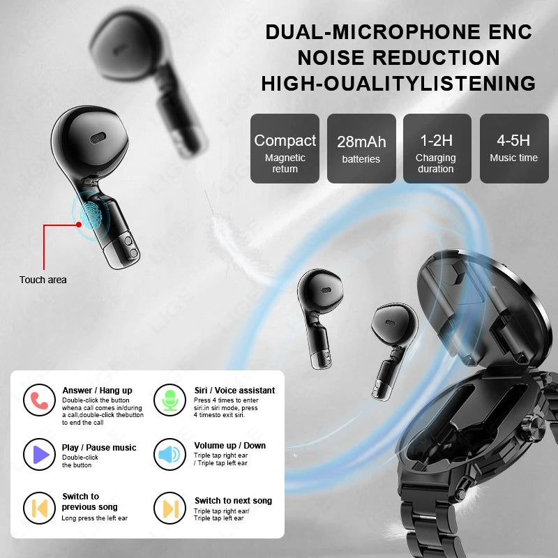 Reloj Inteligente 2 en 1 con Auriculares NFC para Hombre