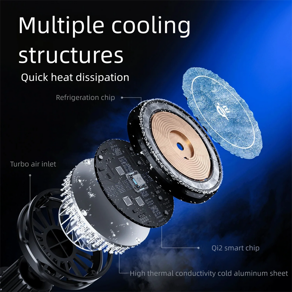 Cargador Inalámbrico Magnético para Coche con Refrigeración por Semiconductor, Soporte de Ventilación, Carga Rápida y Disipación de Calor para iPhone 17/16/15/14