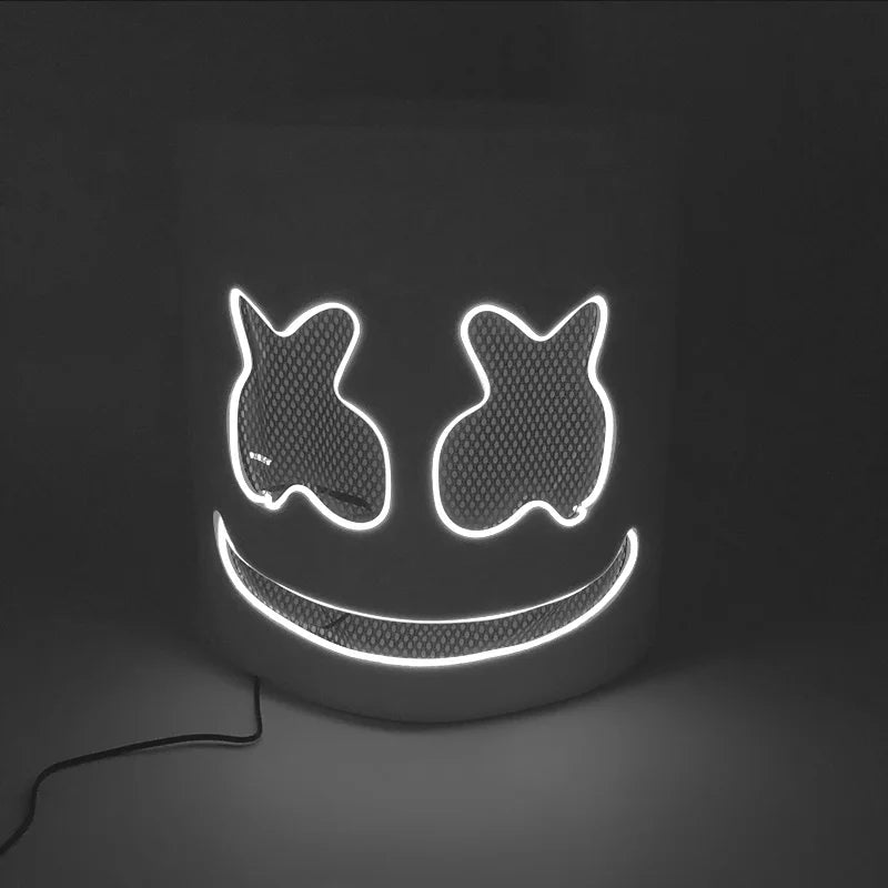 Casco Luminoso con Cable EL de DJ Marshmello, Máscara LED Brillante, Máscara Luminosa para Toda la Cabeza para Festivales Rave EDM, Halloween, Cosplay