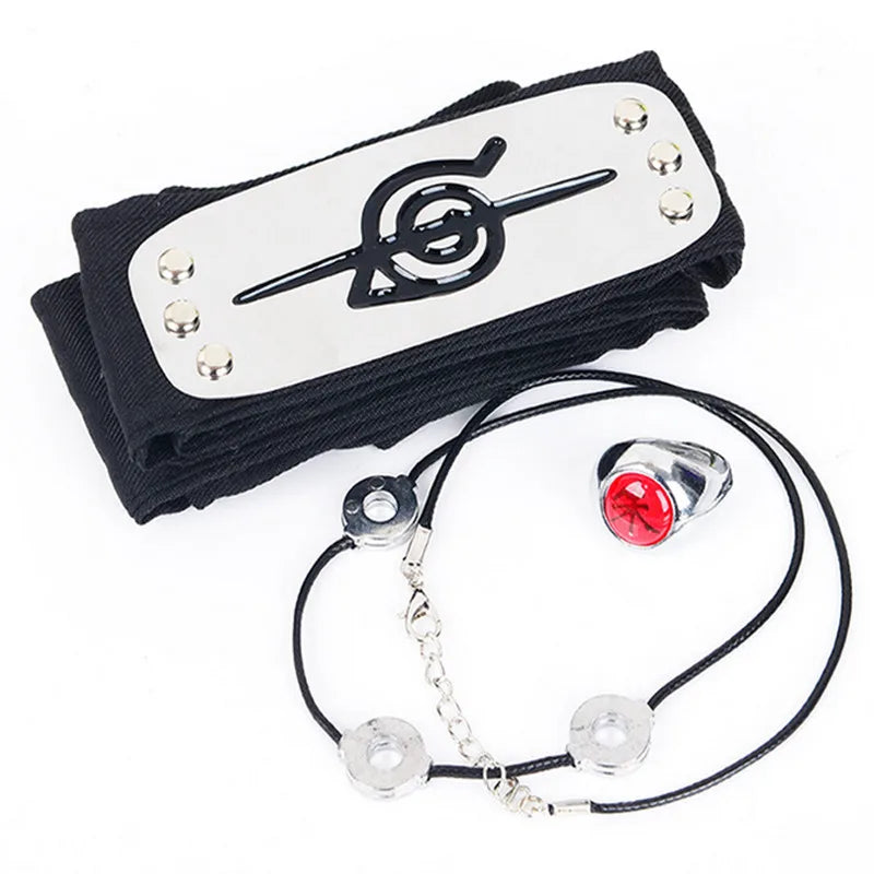 Disfraz de Anime Akatsuki, bata de nube roja con collar, diadema, conjunto de anillo para juego de rol, disfraz de juego para niños y adultos